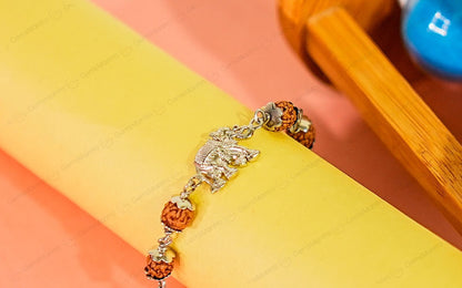 Original 5 Mukhi Rudraksha Silver Elephant Bracelet for Kids - 8 Beads with Certificate by SAMAHealing - Sustainable Living