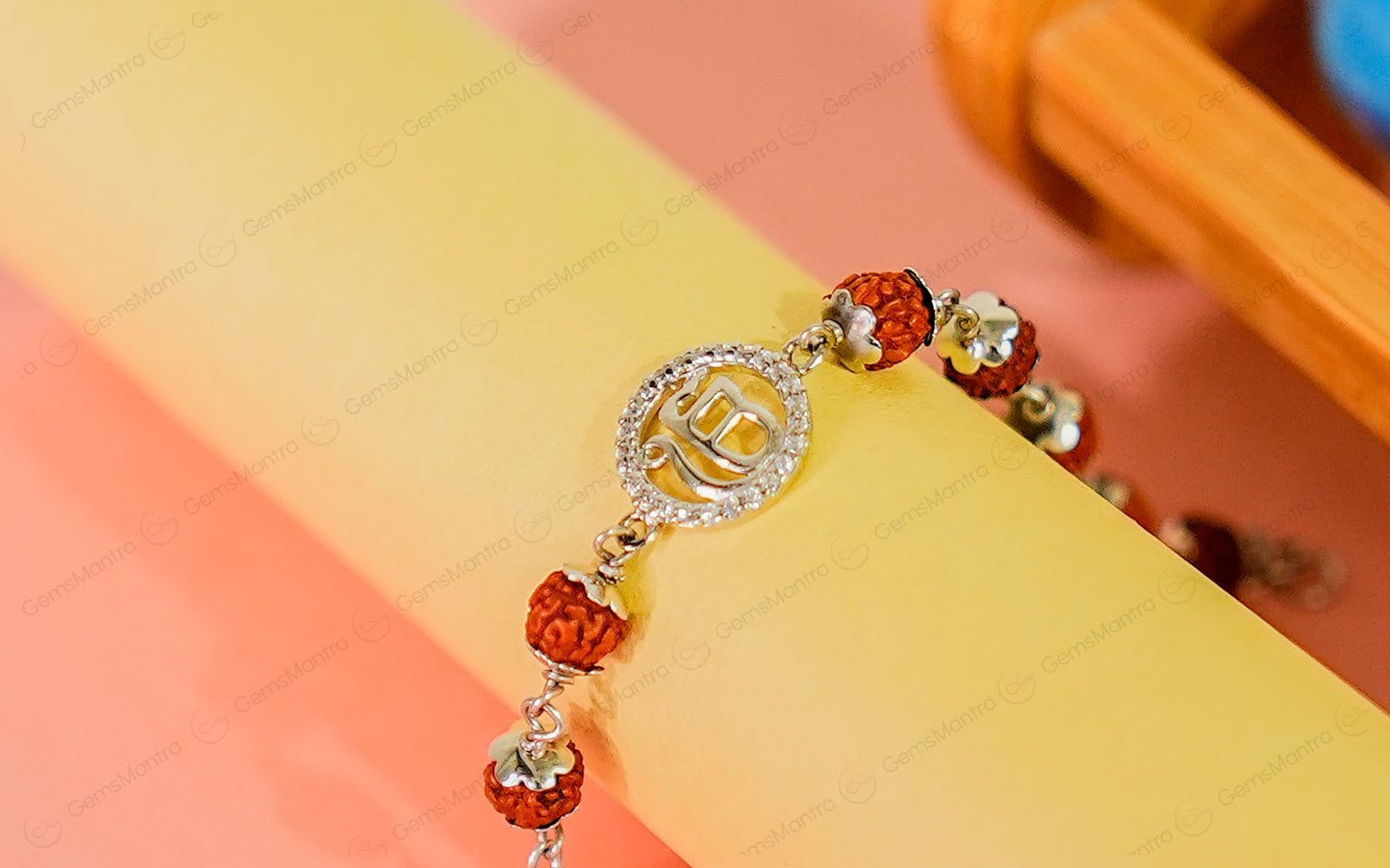 Original 5 Mukhi Rudraksha Silver Studded Onkar Bracelet for Kids - 5 Beads with Certificate