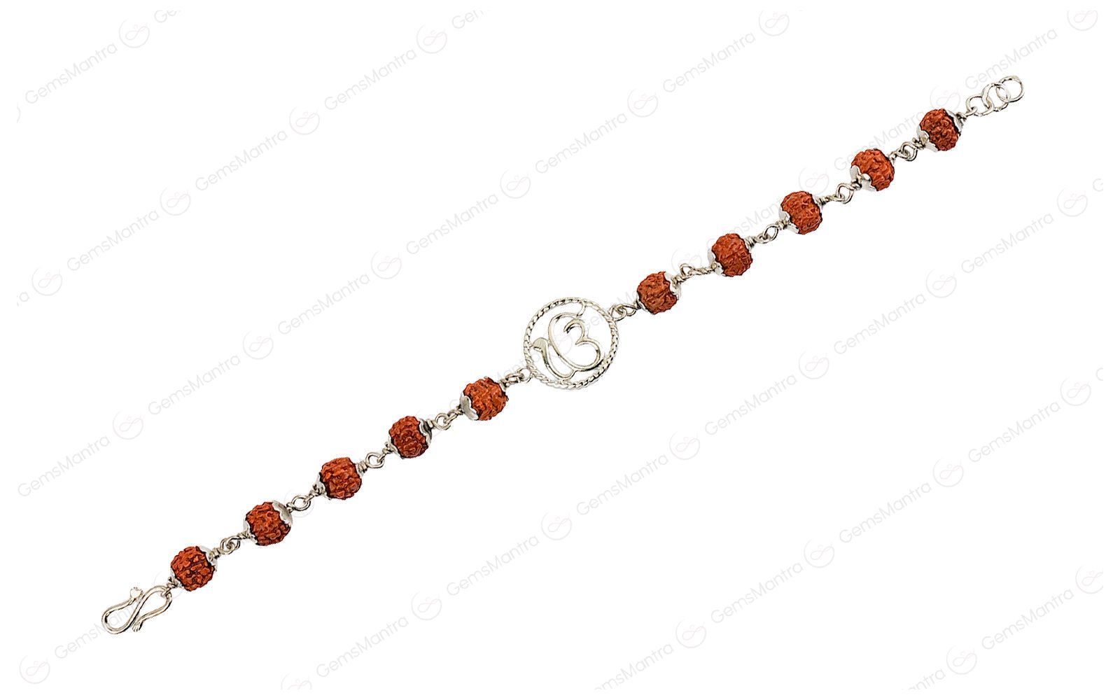 Original 5 Mukhi Rudraksha Silver Onkar Bracelet for Kids - 5 Beads with Certificate - Image 2