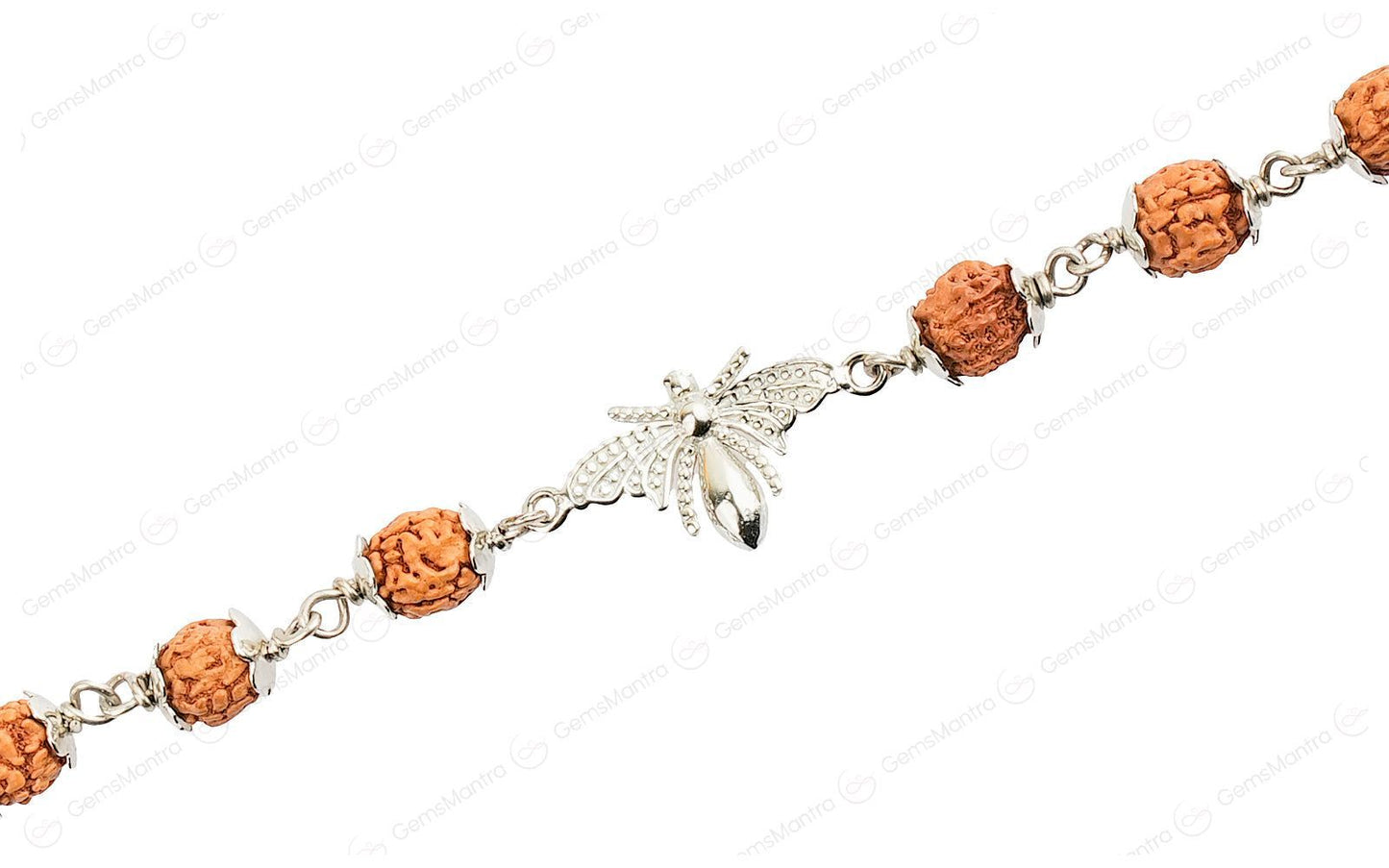 Original 5 Mukhi Rudraksha Silver Studded Butterfly Bracelet for Kids with Certificate