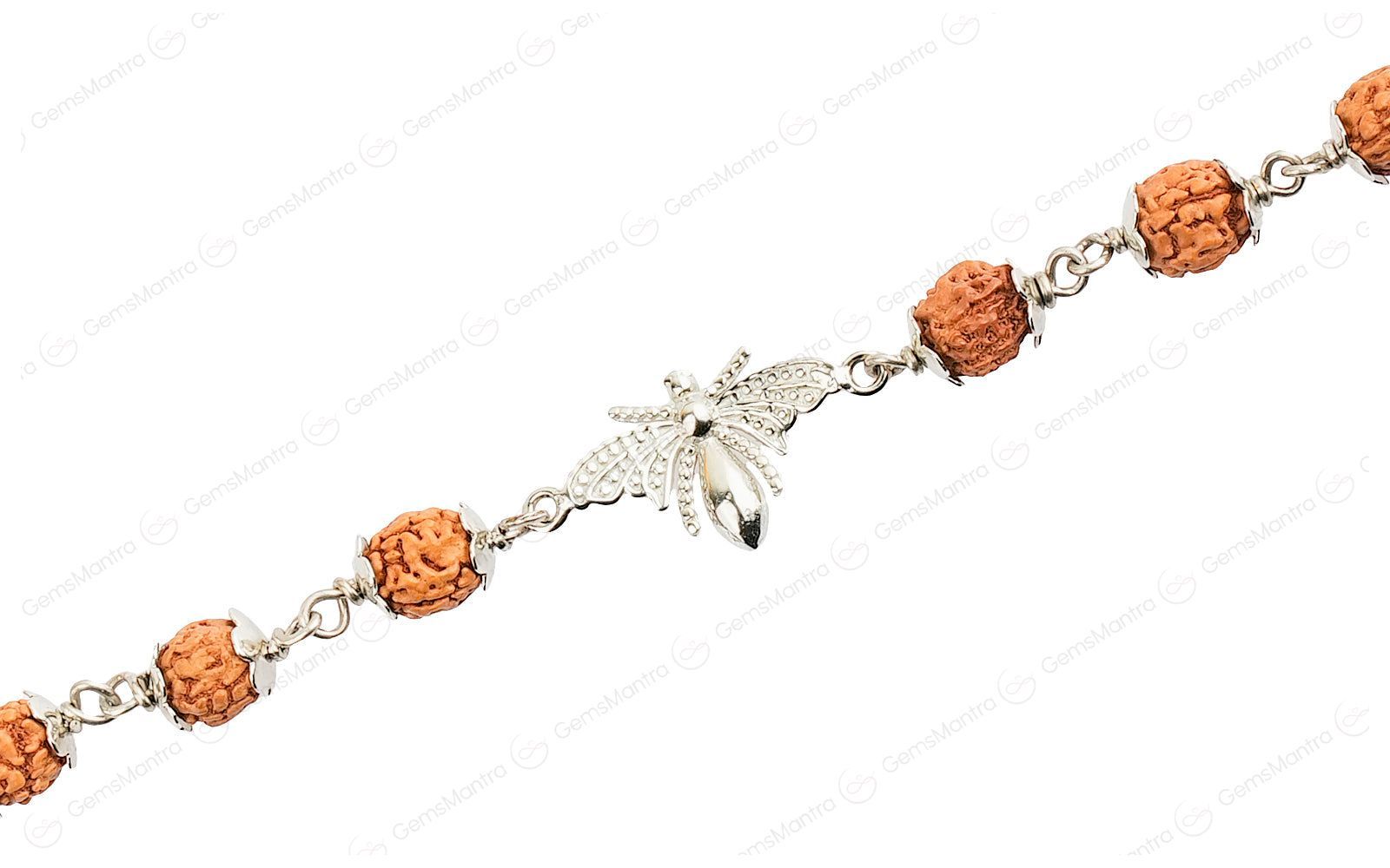 Original 5 Mukhi Rudraksha Silver Studded Butterfly Bracelet for Kids with Certificate - Image 3