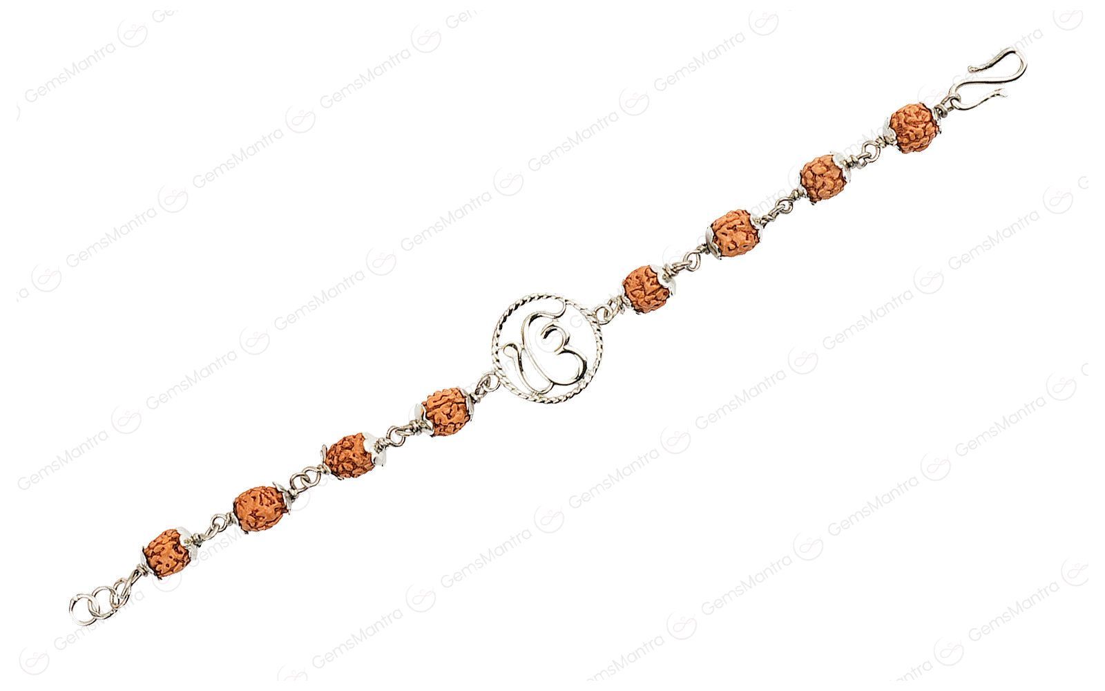 Original 5 Mukhi Rudraksha Silver Onkar Bracelet for Kids - 4 Beads with Certificate - Image 2
