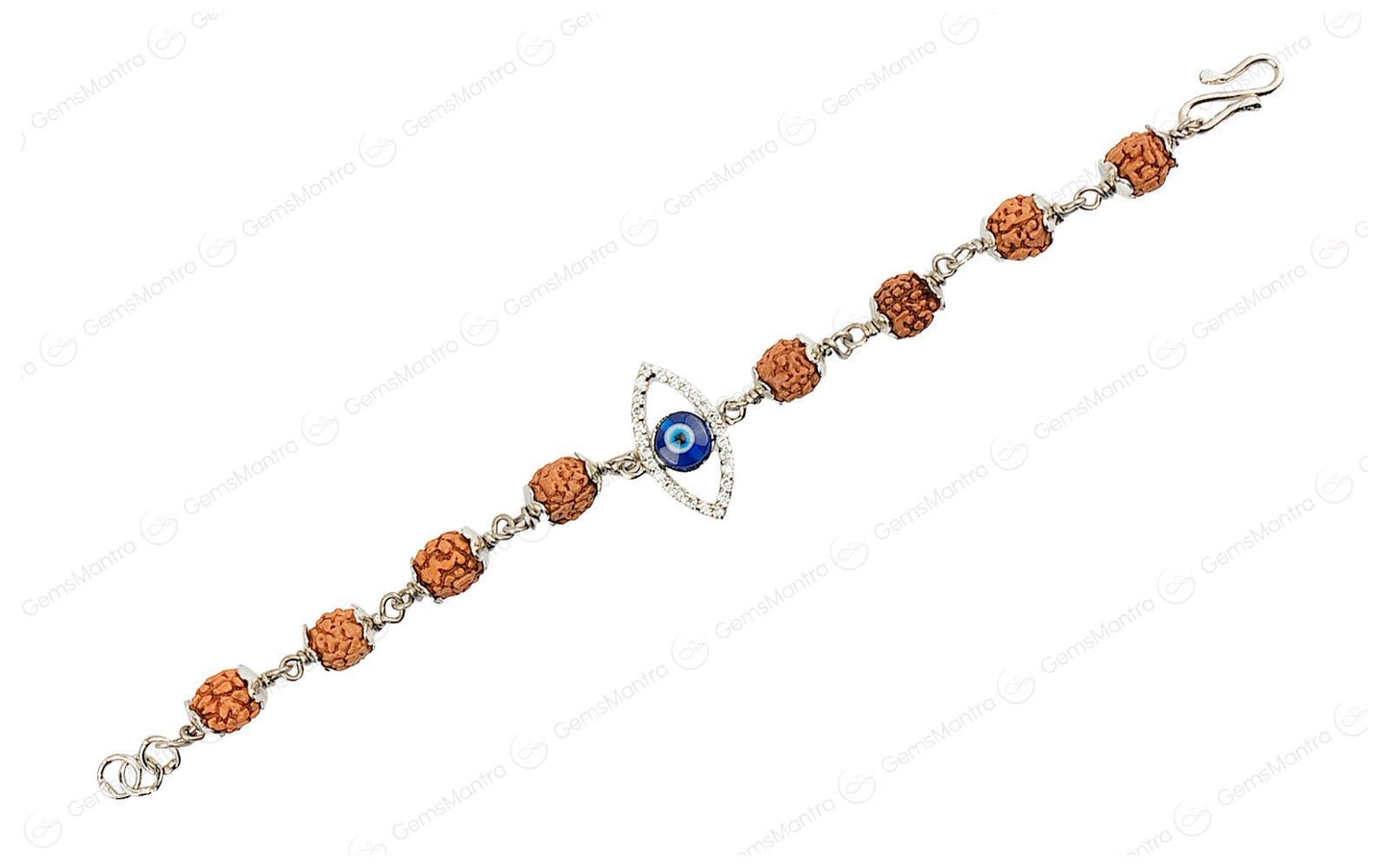 Original 5 Mukhi Rudraksha Silver Evil Eye Bracelet for Kids with Certificate