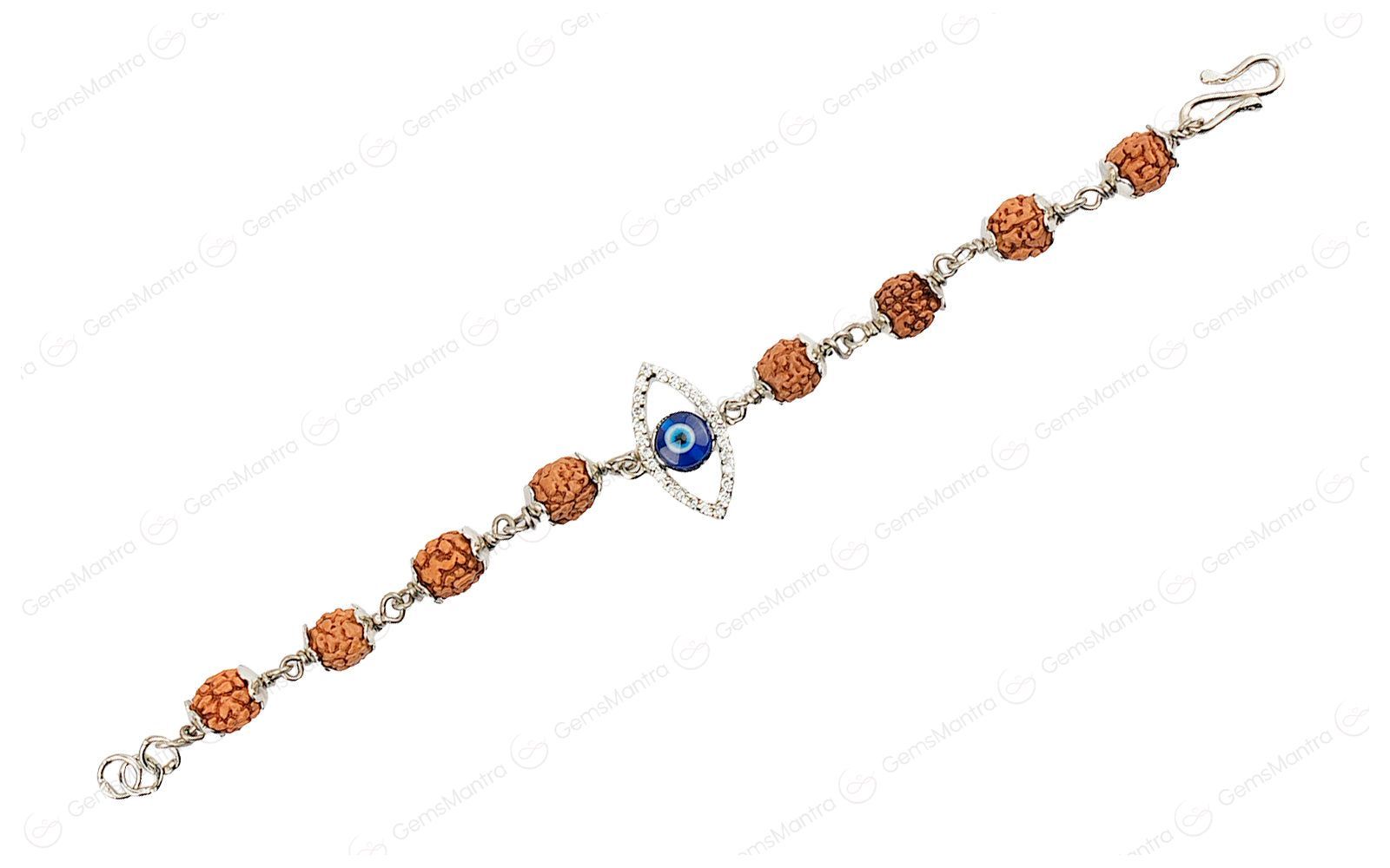 Original 5 Mukhi Rudraksha Silver Evil Eye Bracelet for Kids with Certificate - Image 2