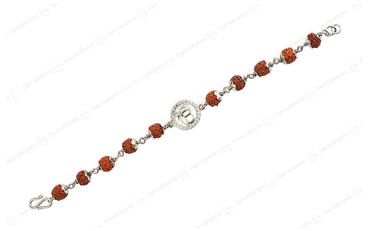 Original 5 Mukhi Rudraksha Silver Studded Onkar Bracelet for Kids - 5 Beads with Certificate