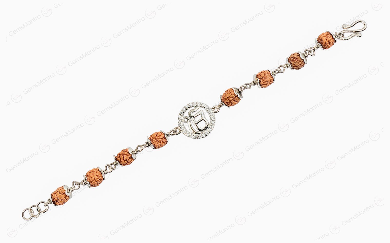 Original 5 Mukhi Rudraksha Silver Studded Onkar Bracelet for Kids - 4 Beads with Certificate - Image 2