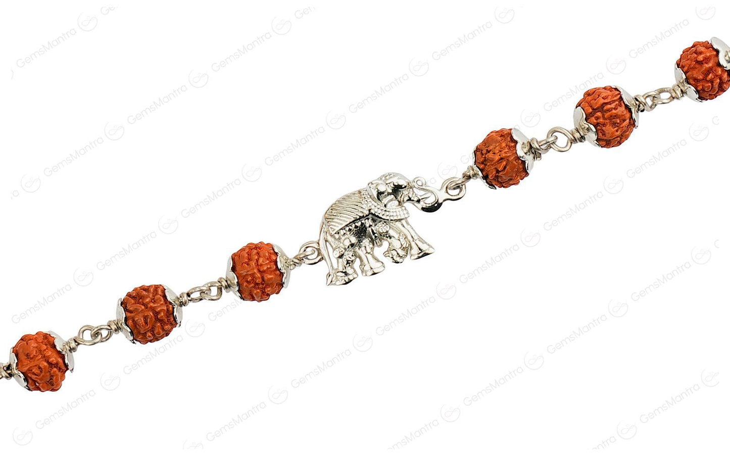 Original 5 Mukhi Rudraksha Silver Elephant Bracelet for Kids - 10 Beads with Certificate