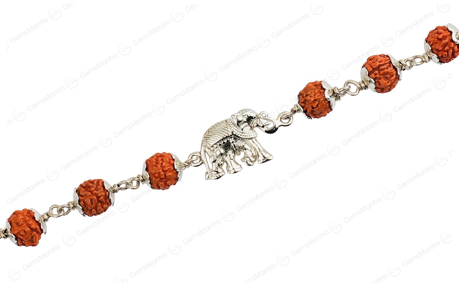 Original 5 Mukhi Rudraksha Silver Elephant Bracelet for Kids - 10 Beads with Certificate - Image 3