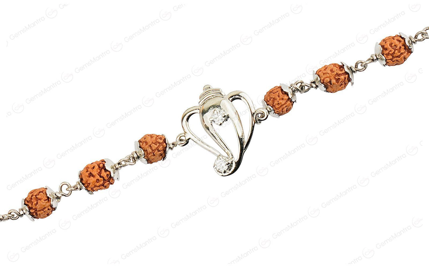 Original 5 Mukhi Rudraksha Silver Ganesh Bracelet for Kids - 4 Beads with Certificate