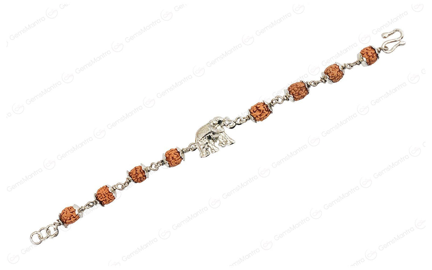 Original 5 Mukhi Rudraksha Silver Elephant Bracelet for Kids - 8 Beads with Certificate