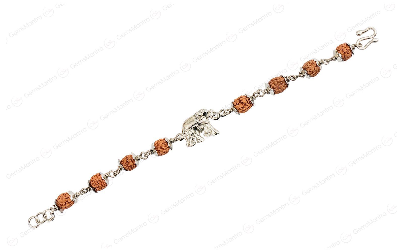 Original 5 Mukhi Rudraksha Silver Elephant Bracelet for Kids - 8 Beads with Certificate - Image 2