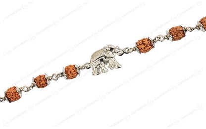 Original 5 Mukhi Rudraksha Silver Elephant Bracelet for Kids - 8 Beads with Certificate by SAMAHealing - Sustainable Living (View 3)