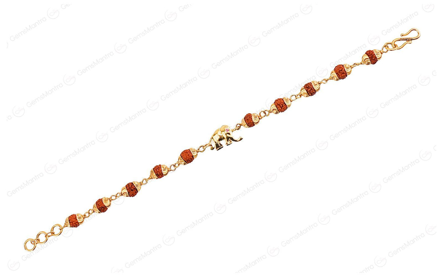 Original 5 Mukhi Rudraksha Gold Elephant Bracelet for Kids with Certificate