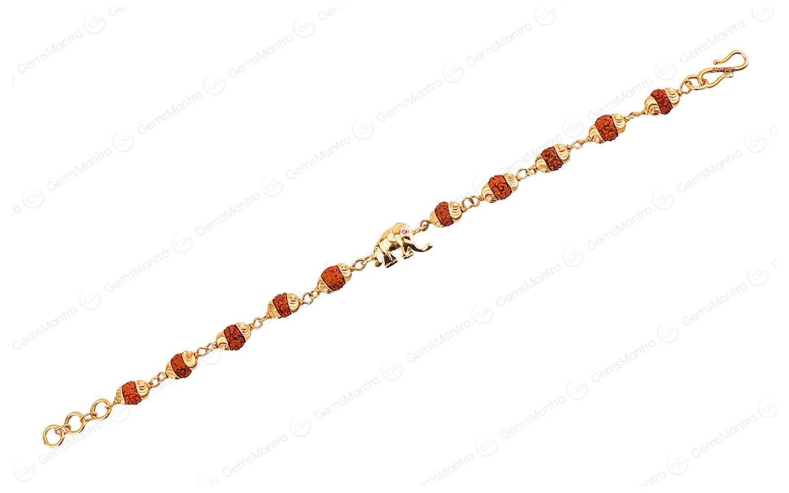 Original 5 Mukhi Rudraksha Gold Elephant Bracelet for Kids with Certificate - Image 2