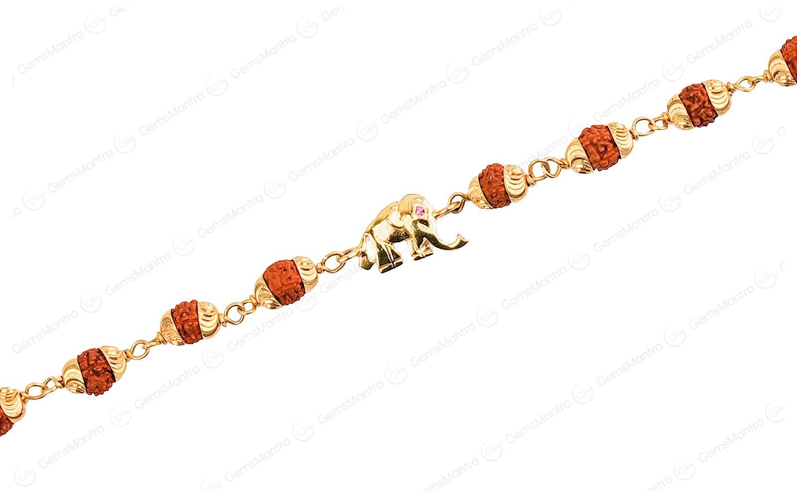 Original 5 Mukhi Rudraksha Gold Elephant Bracelet for Kids with Certificate - Image 3