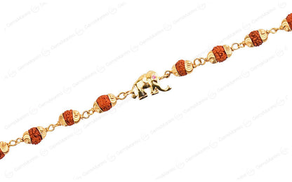 Original 5 Mukhi Rudraksha Gold Elephant Bracelet for Kids with Certificate by SAMAHealing - Sustainable Living (View 3)