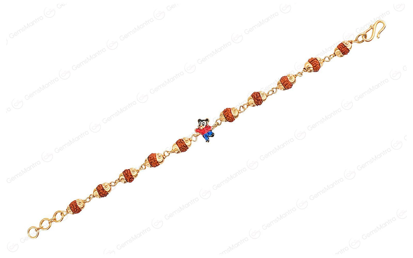 Original 5 Mukhi Rudraksha Gold Mickey Mouse Bracelet for Kids with Certificate