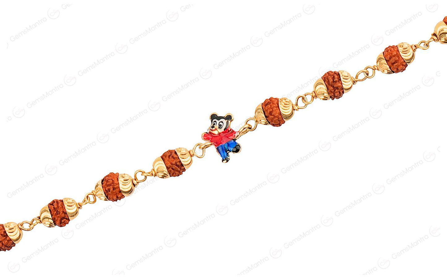 Original 5 Mukhi Rudraksha Gold Mickey Mouse Bracelet for Kids with Certificate