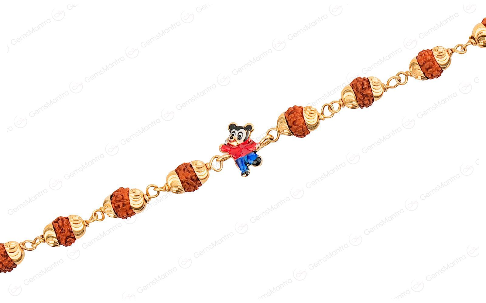 Original 5 Mukhi Rudraksha Gold Mickey Mouse Bracelet for Kids with Certificate - Image 3