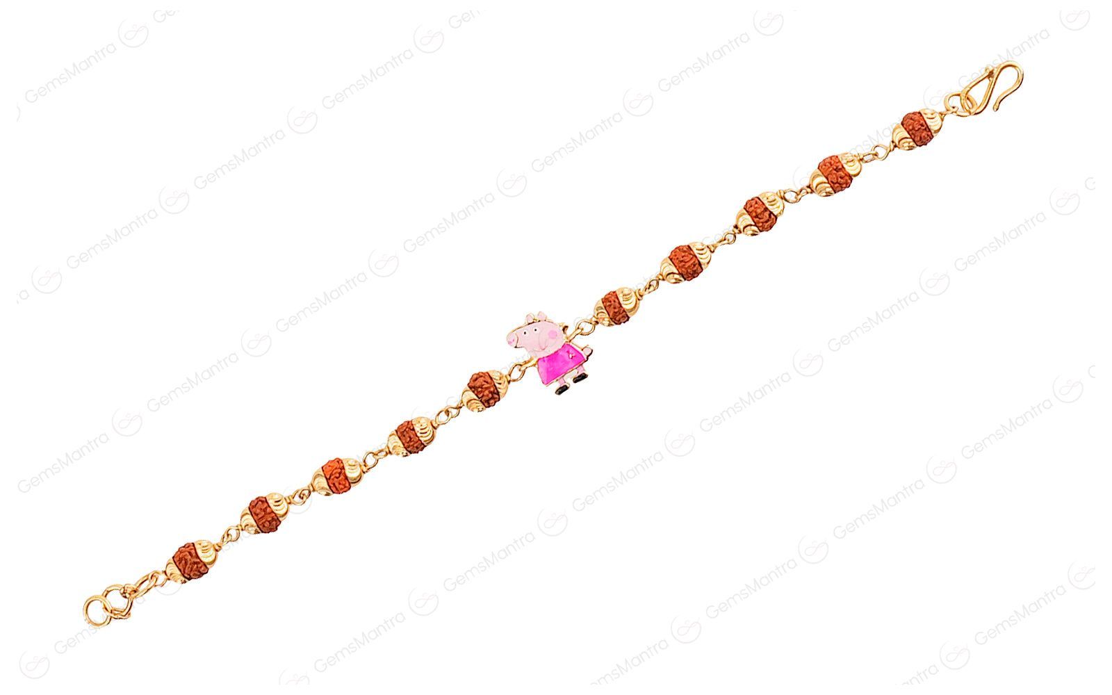 Original 5 Mukhi Rudraksha Gold Piggy Bracelet for Kids with Certificate - Image 2