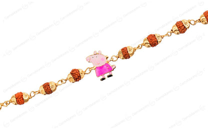 Original 5 Mukhi Rudraksha Gold Piggy Bracelet for Kids with Certificate by SAMAHealing - Sustainable Living (View 3)