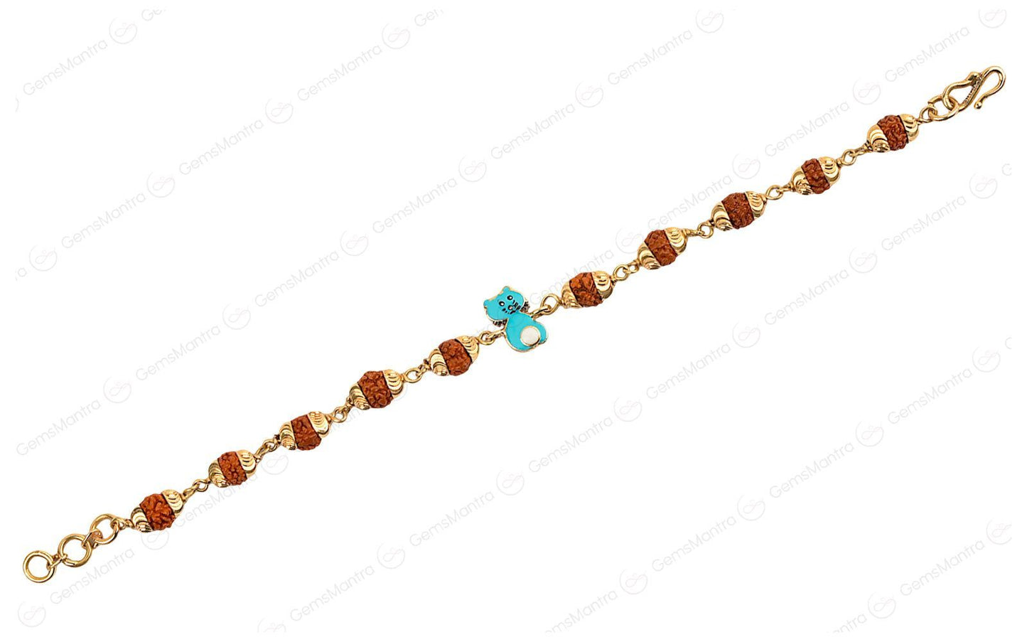Original 5 Mukhi Rudraksha Gold Kitty Bracelet for Kids with Certificate