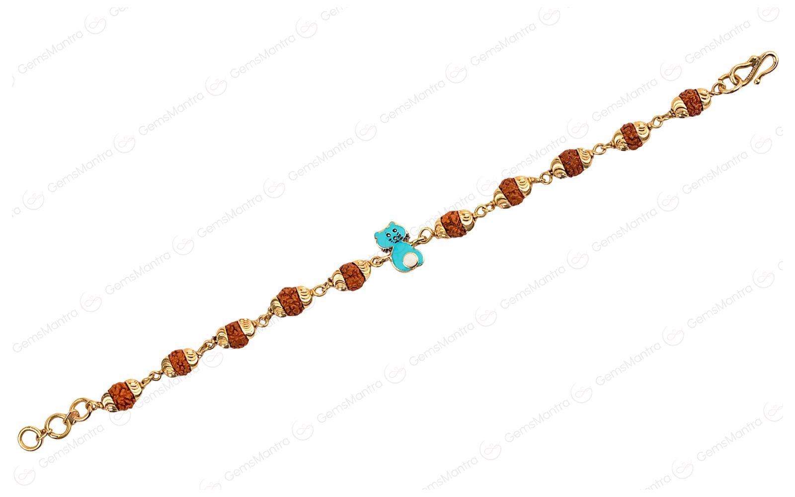 Original 5 Mukhi Rudraksha Gold Kitty Bracelet for Kids with Certificate - Image 2