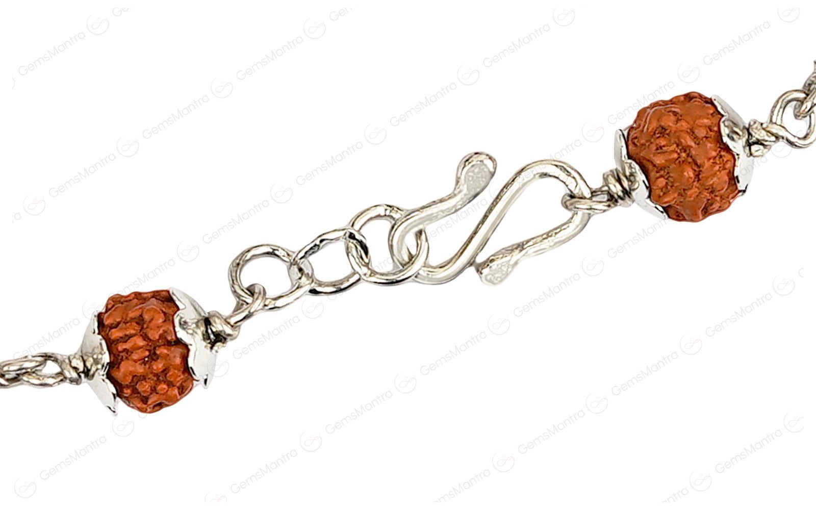 Original 5 Mukhi Rudraksha Silver Studded Onkar Bracelet for Kids - 5 Beads with Certificate - Image 4