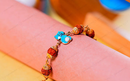 Original 5 Mukhi Rudraksha Gold Kitty Bracelet for Kids with Certificate by SAMAHealing - Sustainable Living