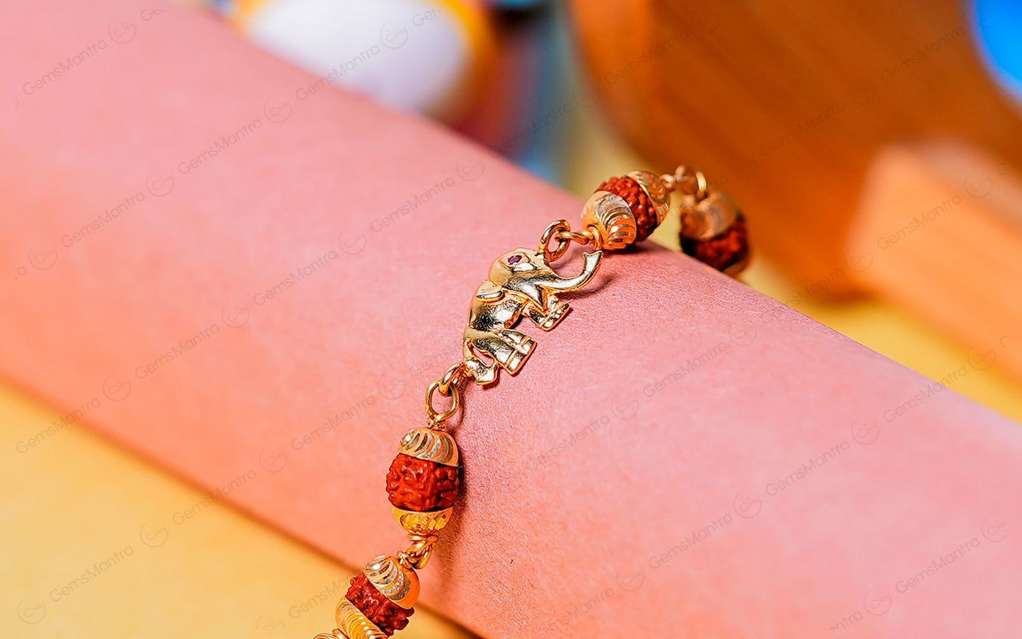 Original 5 Mukhi Rudraksha Gold Elephant Bracelet for Kids with Certificate
