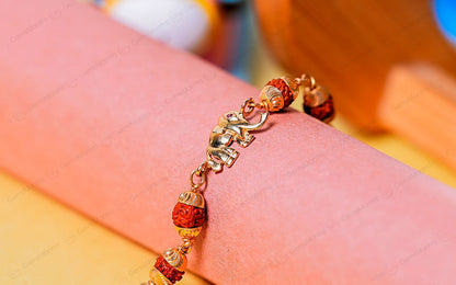 Original 5 Mukhi Rudraksha Gold Elephant Bracelet for Kids with Certificate by SAMAHealing - Sustainable Living