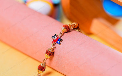 Original 5 Mukhi Rudraksha Gold Mickey Mouse Bracelet for Kids with Certificate by SAMAHealing - Sustainable Living