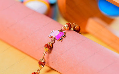 Original 5 Mukhi Rudraksha Gold Piggy Bracelet for Kids with Certificate by SAMAHealing - Sustainable Living