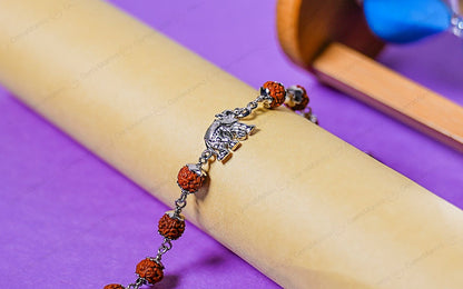 Original 5 Mukhi Rudraksha Silver Elephant Bracelet for Kids - 10 Beads with Certificate by SAMAHealing - Sustainable Living