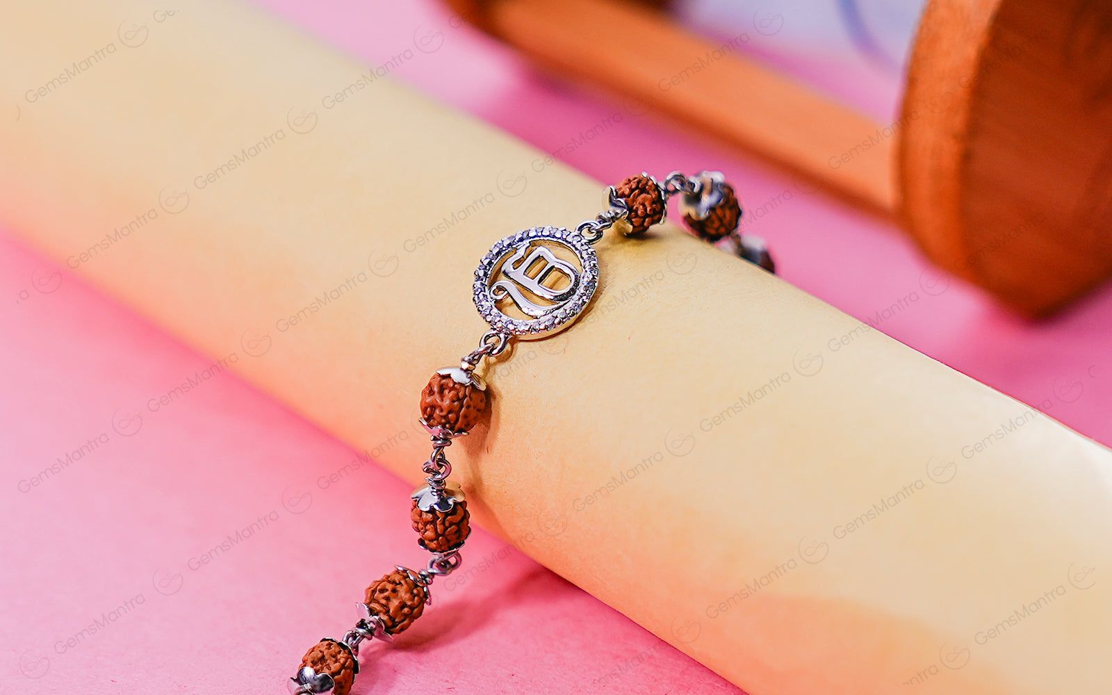 Original 5 Mukhi Rudraksha Silver Studded Onkar Bracelet for Kids - 4 Beads with Certificate - Eco-friendly - Sama Homes