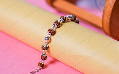 Original 5 Mukhi Rudraksha Silver Pearl Bracelet for Kids with Certificate by SAMAHealing - Sustainable Living