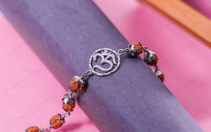 Original 5 Mukhi Rudraksha Silver Om Bracelet for Kids with Certificate by SAMAHealing - Sustainable Living