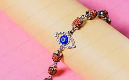 Original 5 Mukhi Rudraksha Silver Evil Eye Bracelet for Kids with Certificate by SAMAHealing - Sustainable Living