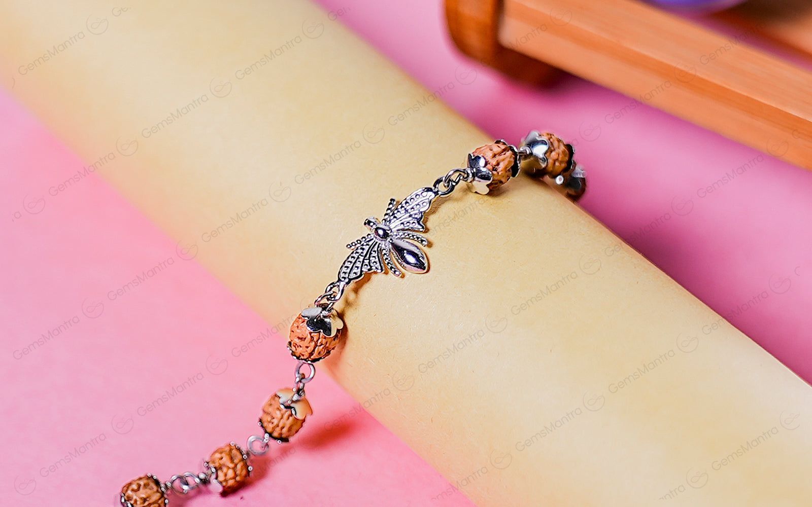 Original 5 Mukhi Rudraksha Silver Studded Butterfly Bracelet for Kids with Certificate - Eco-friendly - Sama Homes