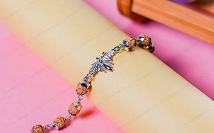 Original 5 Mukhi Rudraksha Silver Studded Butterfly Bracelet for Kids with Certificate by SAMAHealing - Sustainable Living