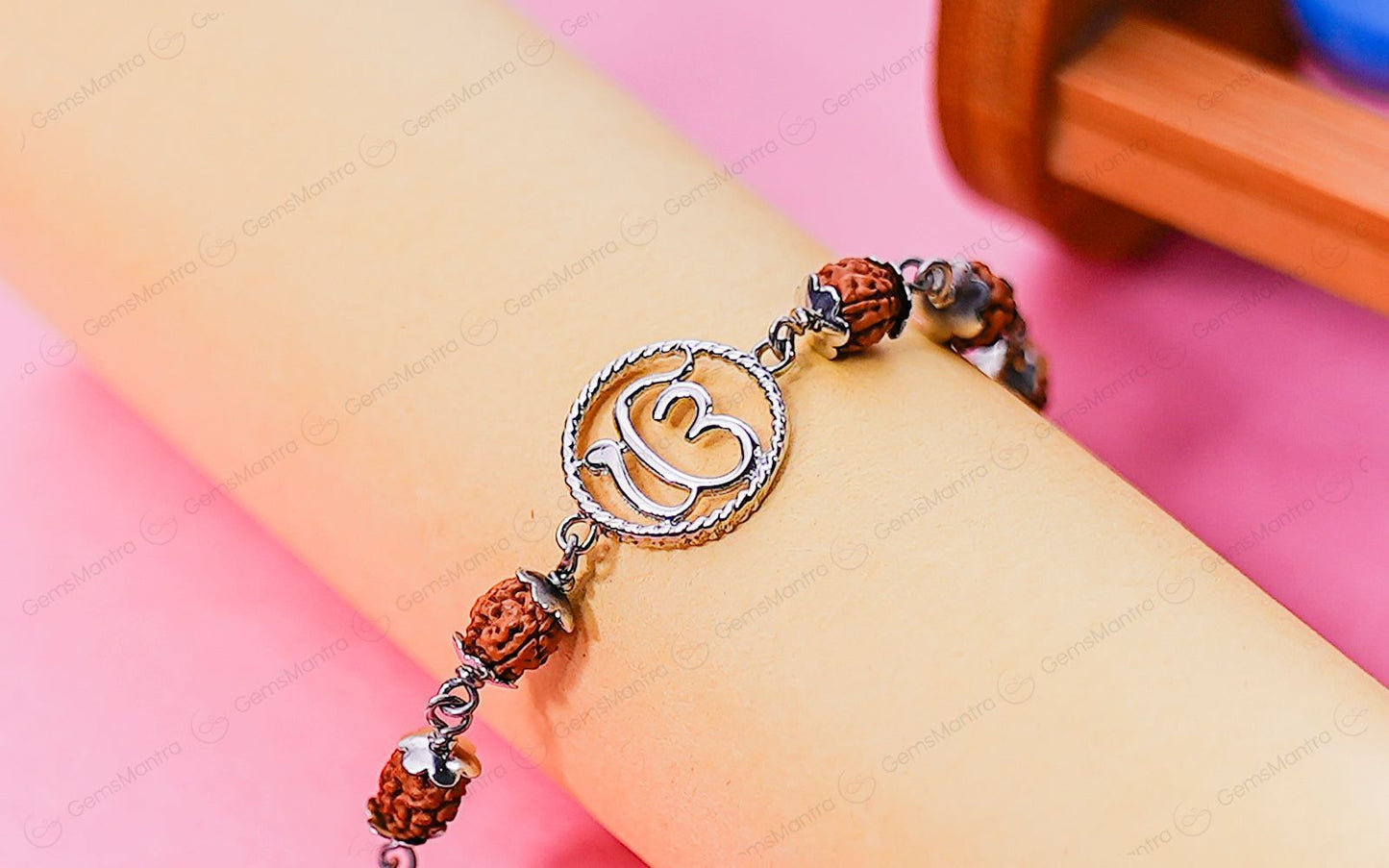 Original 5 Mukhi Rudraksha Silver Onkar Bracelet for Kids - 5 Beads with Certificate