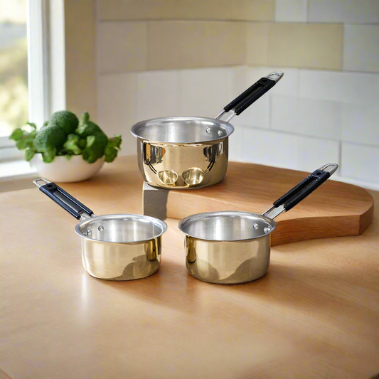 Set of 3 Brass Saucepans (1L, 1.5L, 2L) – Durable, Eco-Friendly Cookware for Authentic Cooking