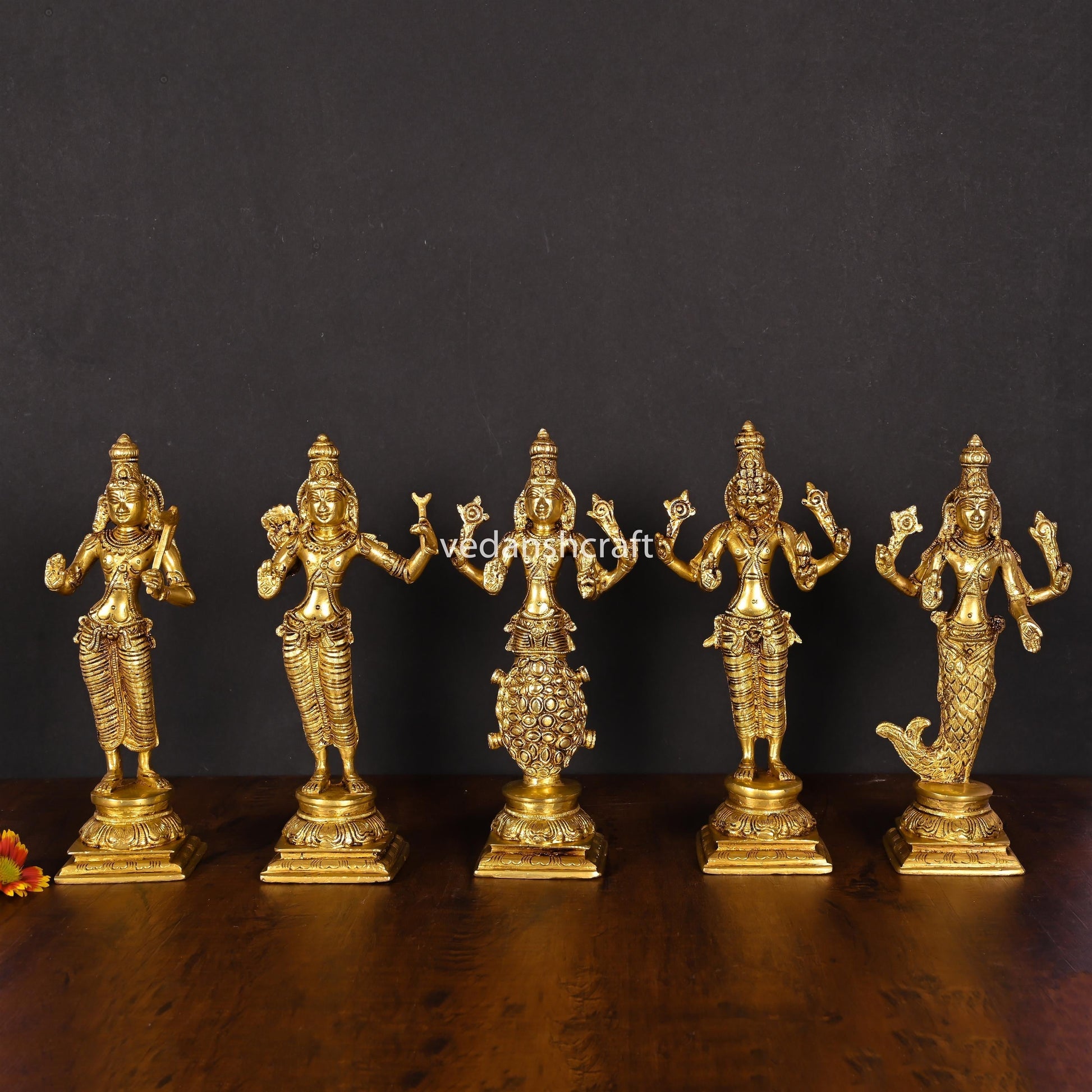 Brass Dashavatara / Vishnu Avatar Statue Set (9") - Image 3