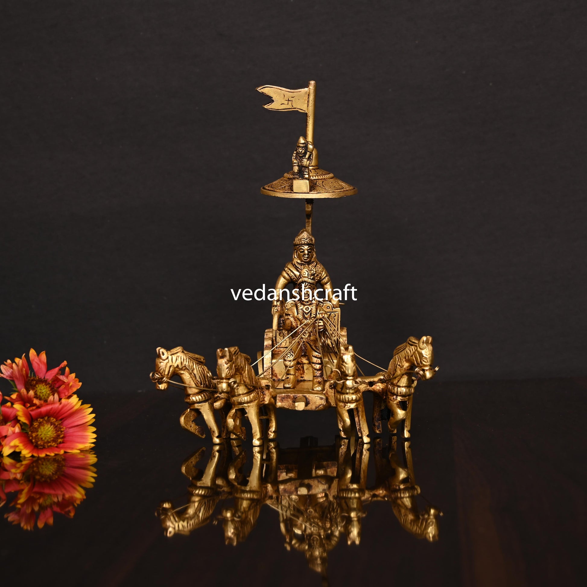 Brass Arjun and Krishna Rath – Divine Chariot Sculpture (7 Inch) - Image 9