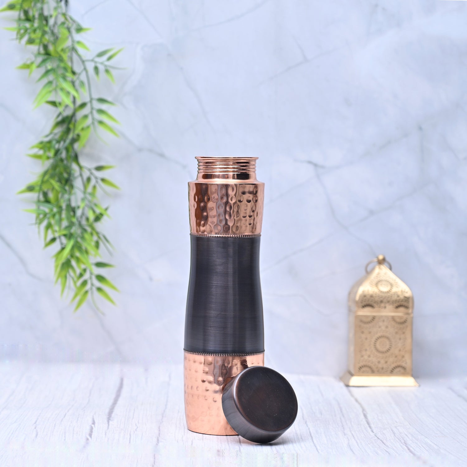 Pure Copper Half Antique & Hammered Water Bottle Capacity 1000 ML – Sama Homes