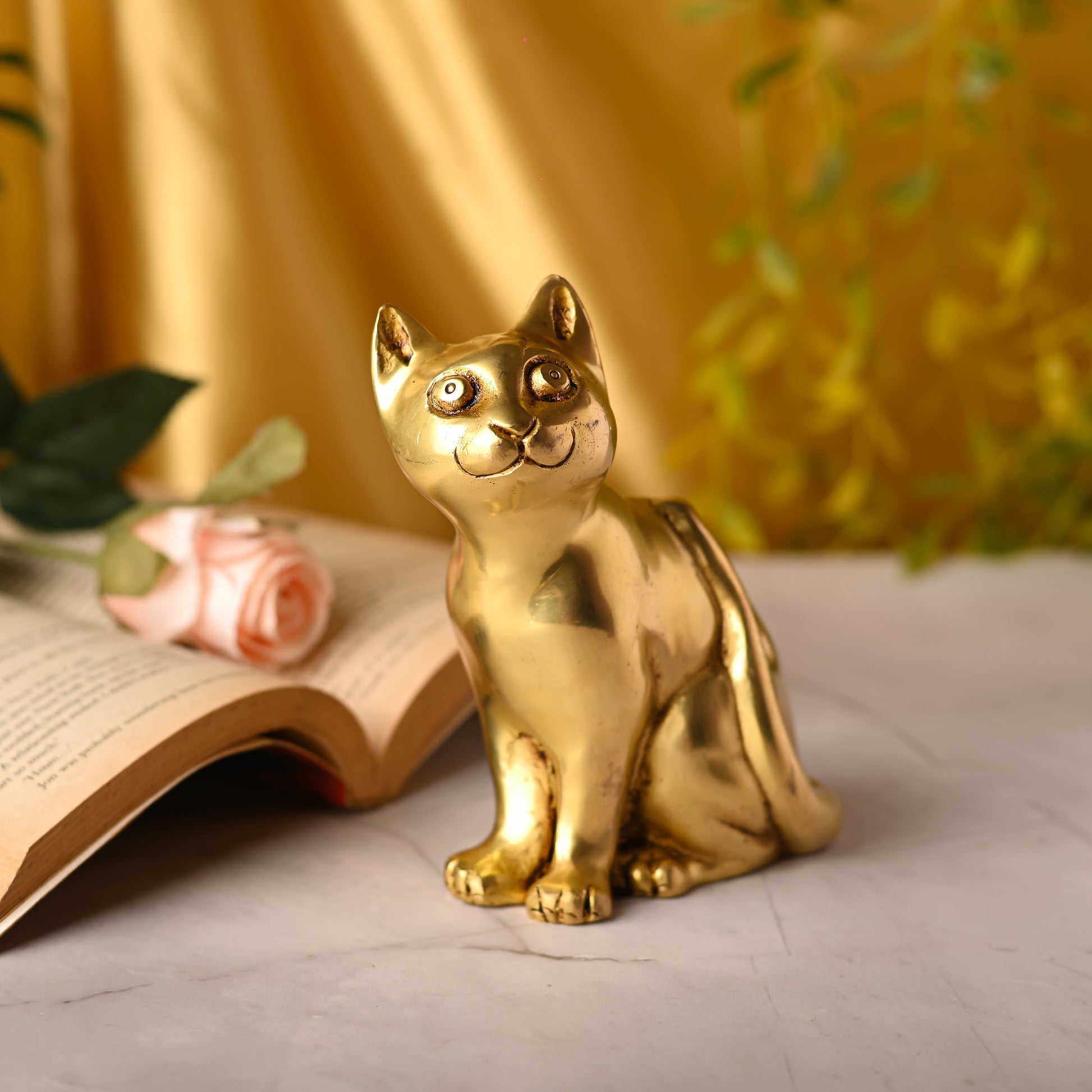 Brass Cat Sitting Statue (5.3 Inch) - Eco-friendly - Sama Homes