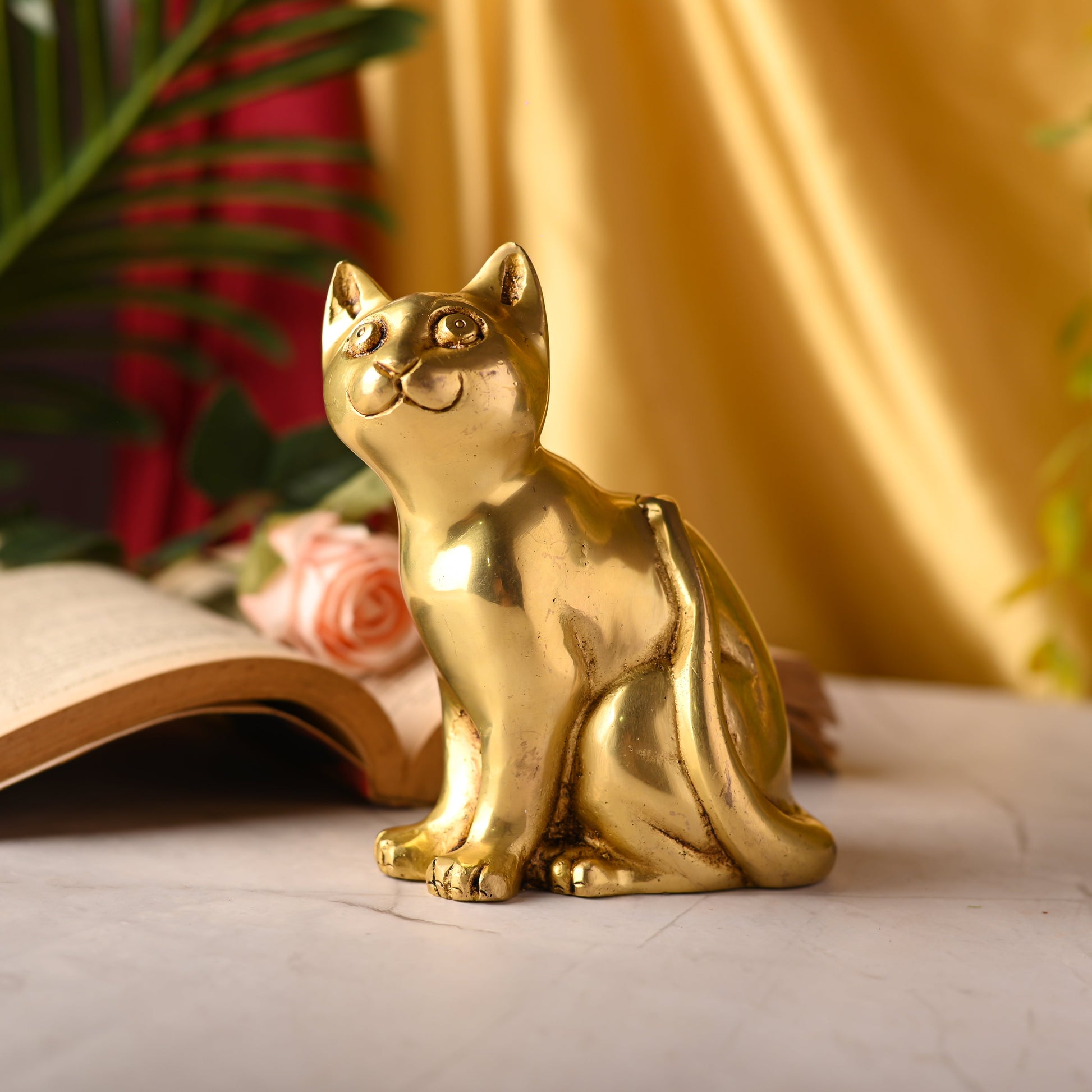 Brass Cat Sitting Statue (5.3 Inch) - Image 2