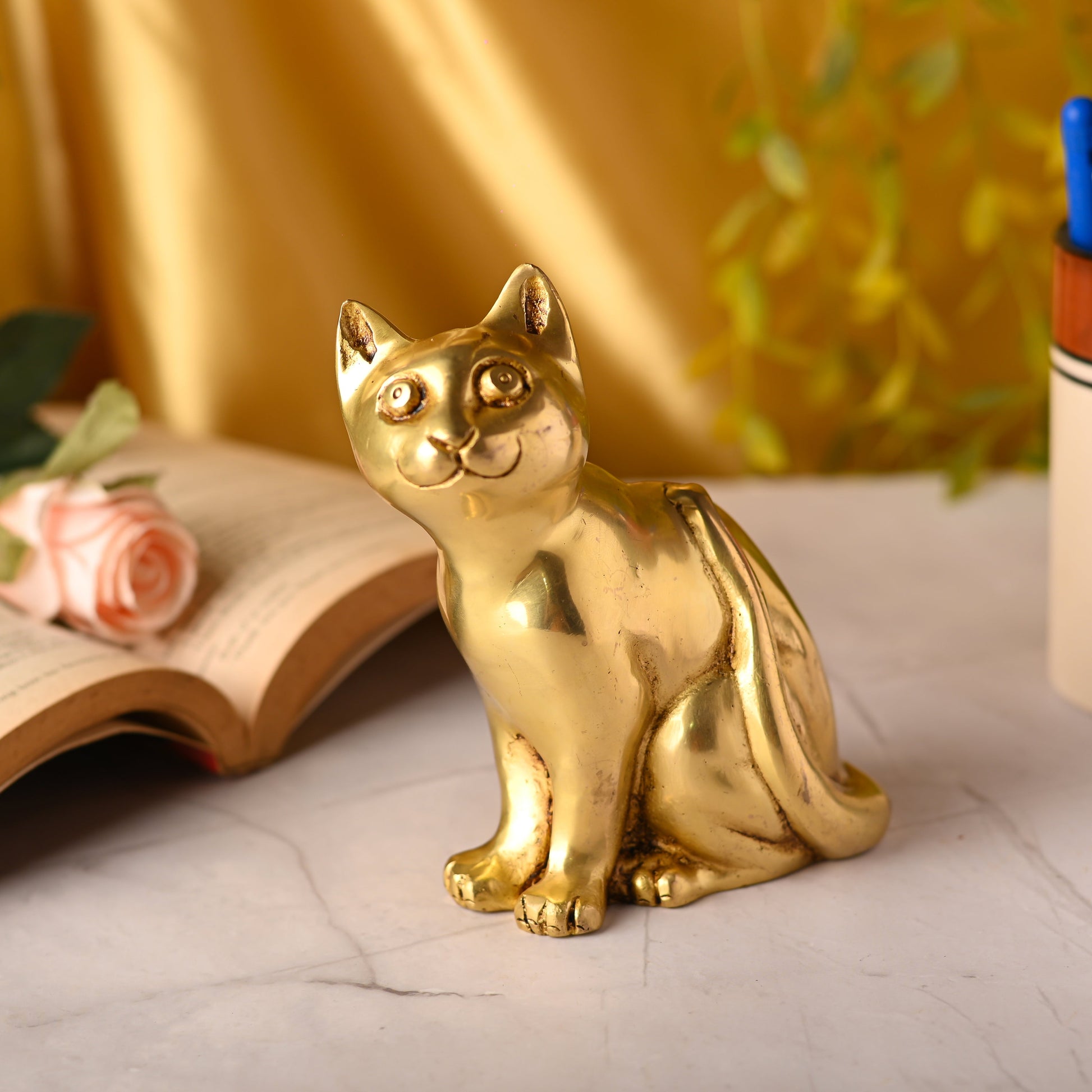 Brass Cat Sitting Statue (5.3 Inch) - Image 3