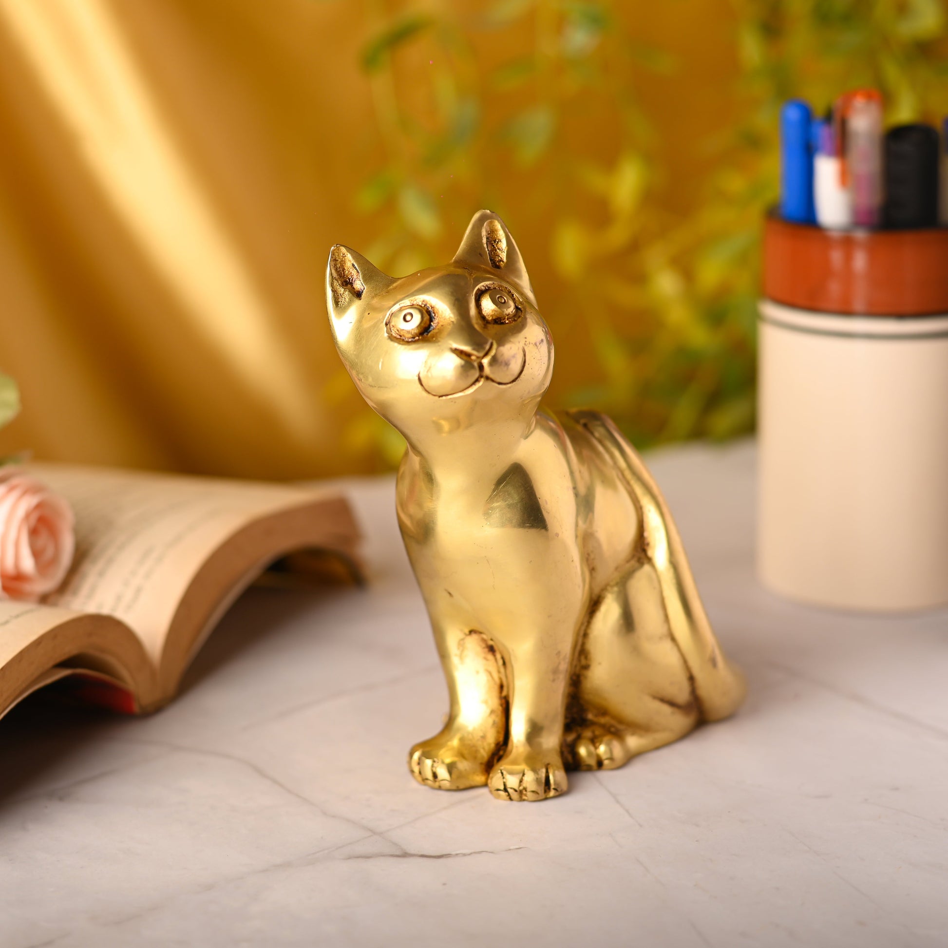 Brass Cat Sitting Statue (5.3 Inch) - Image 4