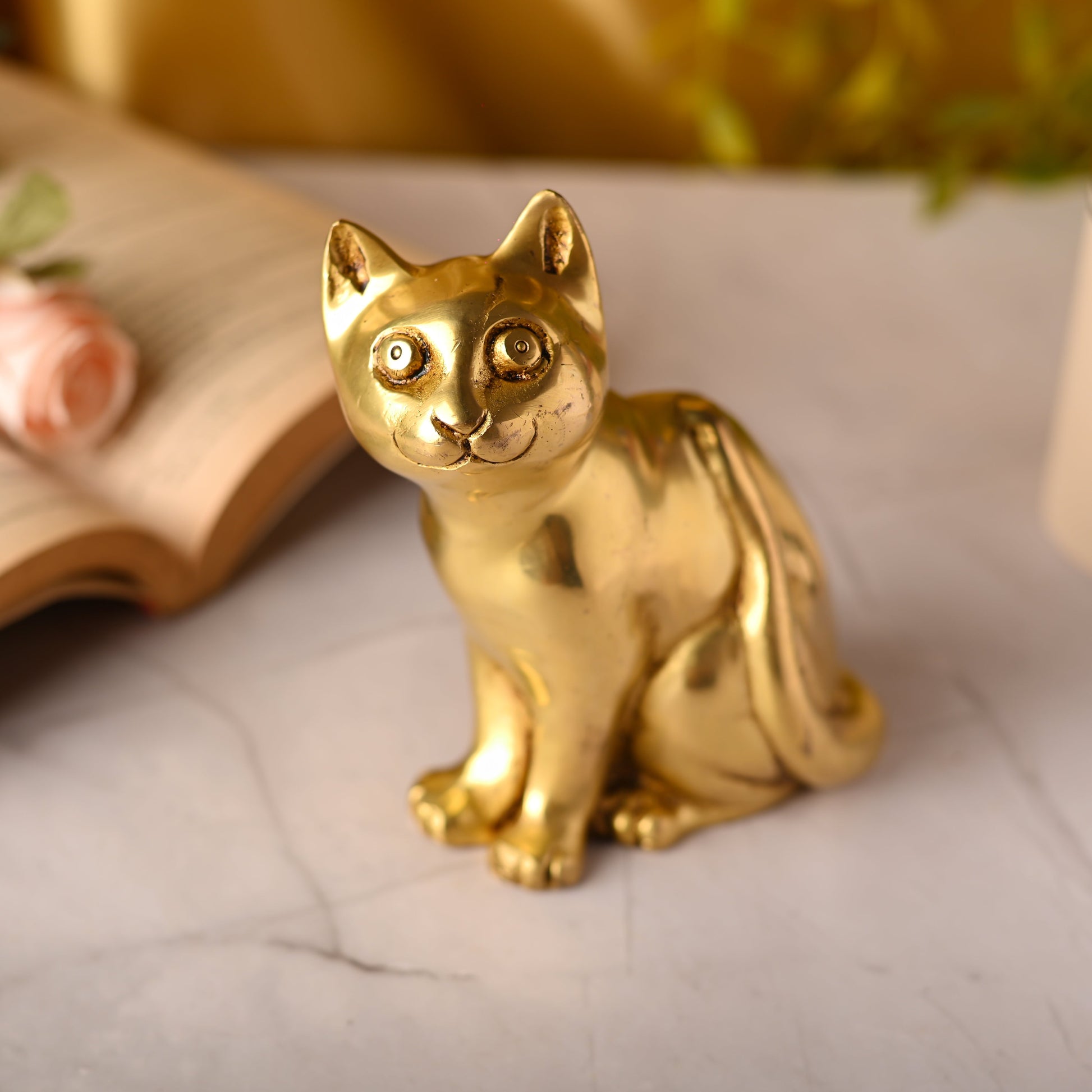 Brass Cat Sitting Statue (5.3 Inch) - Image 5